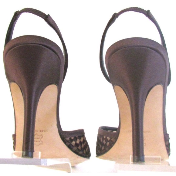 Women's Shoes Heels Designer Issac Brown Satin Fabric Slingbacks Heels 8.5 M - Picture 3 of 16